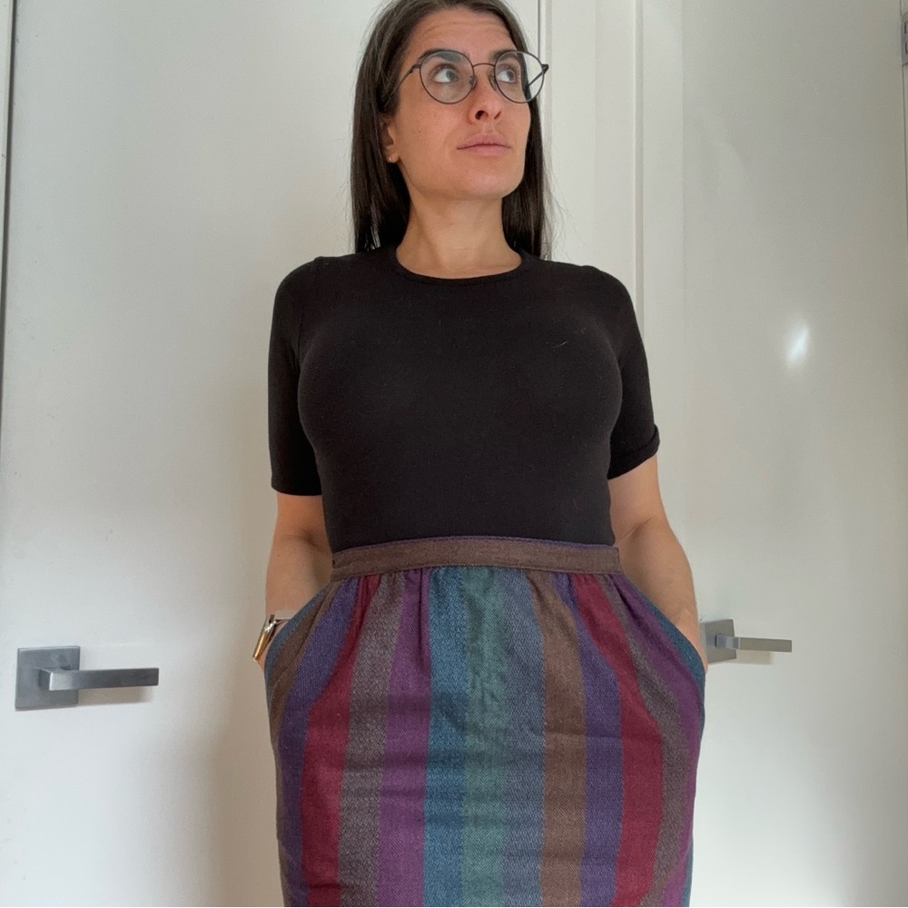 Vintage rainbow striped wool pencil skirt fits like an x-small